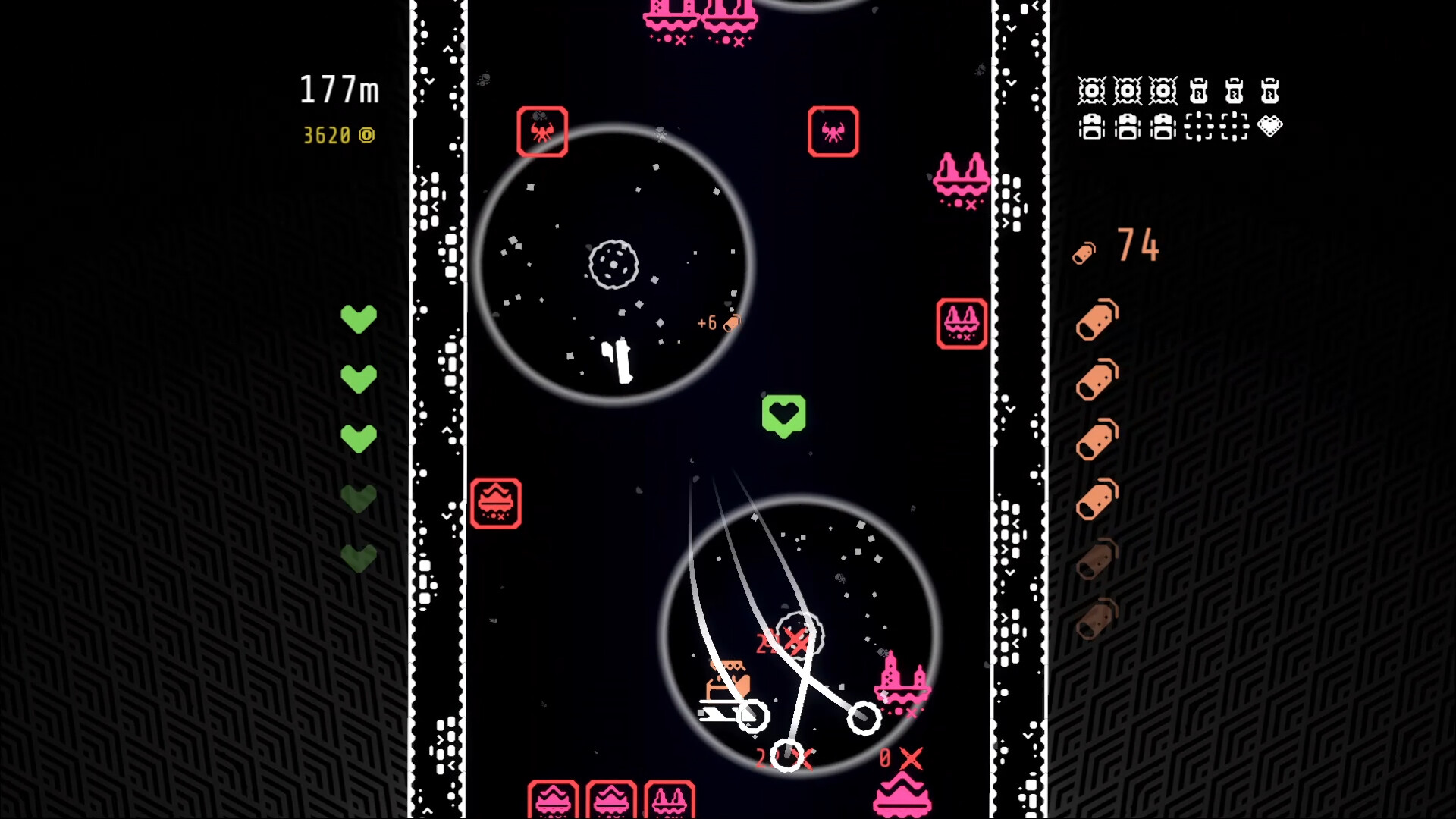 遊戲中玩家利用射擊後座力在空中移動和閃避。