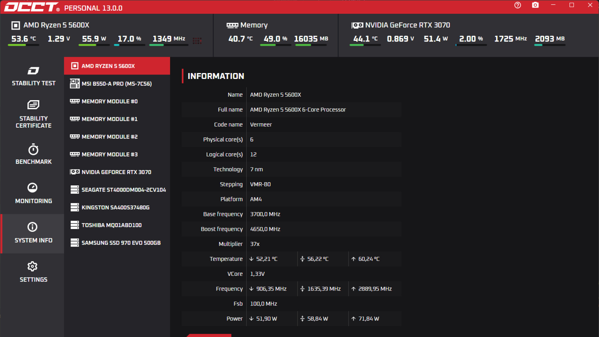 OCCT screenshot 1