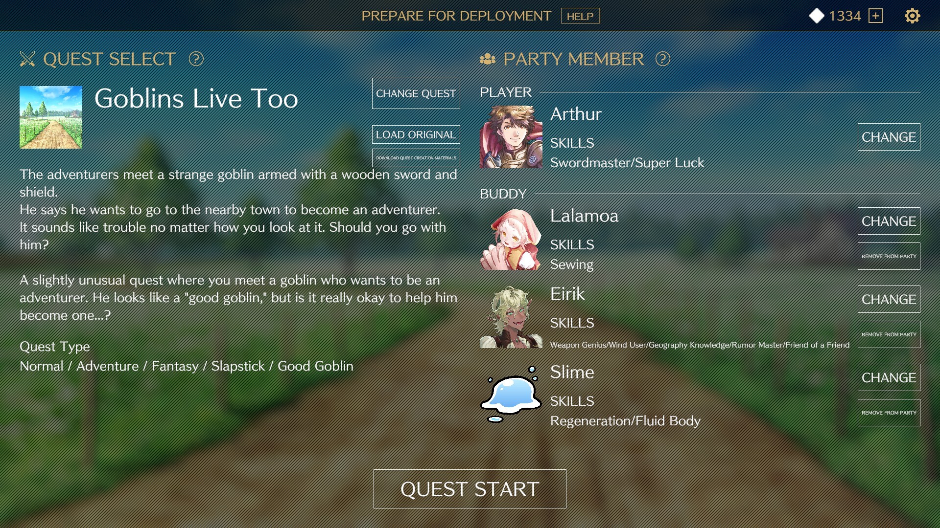 หน้าจอเลือกเควสต์ Goblins Live Too ของ Saga & Seeker