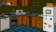 A kitchen with pixelated, retro graphics.