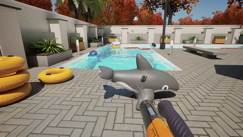 Leaf Blower Co gameplay dọn dẹp hồ bơi với máy thổi hình cá mập