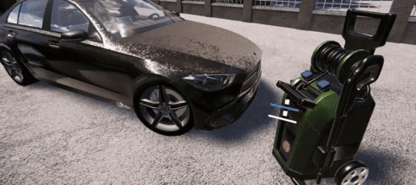 Car Dealership Simulator 2 GIF rửa xe hơi Mercedes bẩn bằng máy phun áp lực cao
