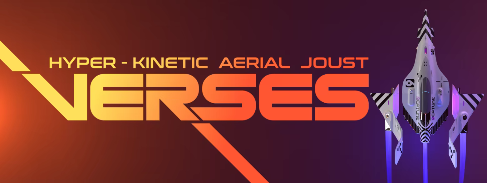 Game logo "Hyper-Kinetic Aerial Joust VERSES" accented by a Neptune Reaver