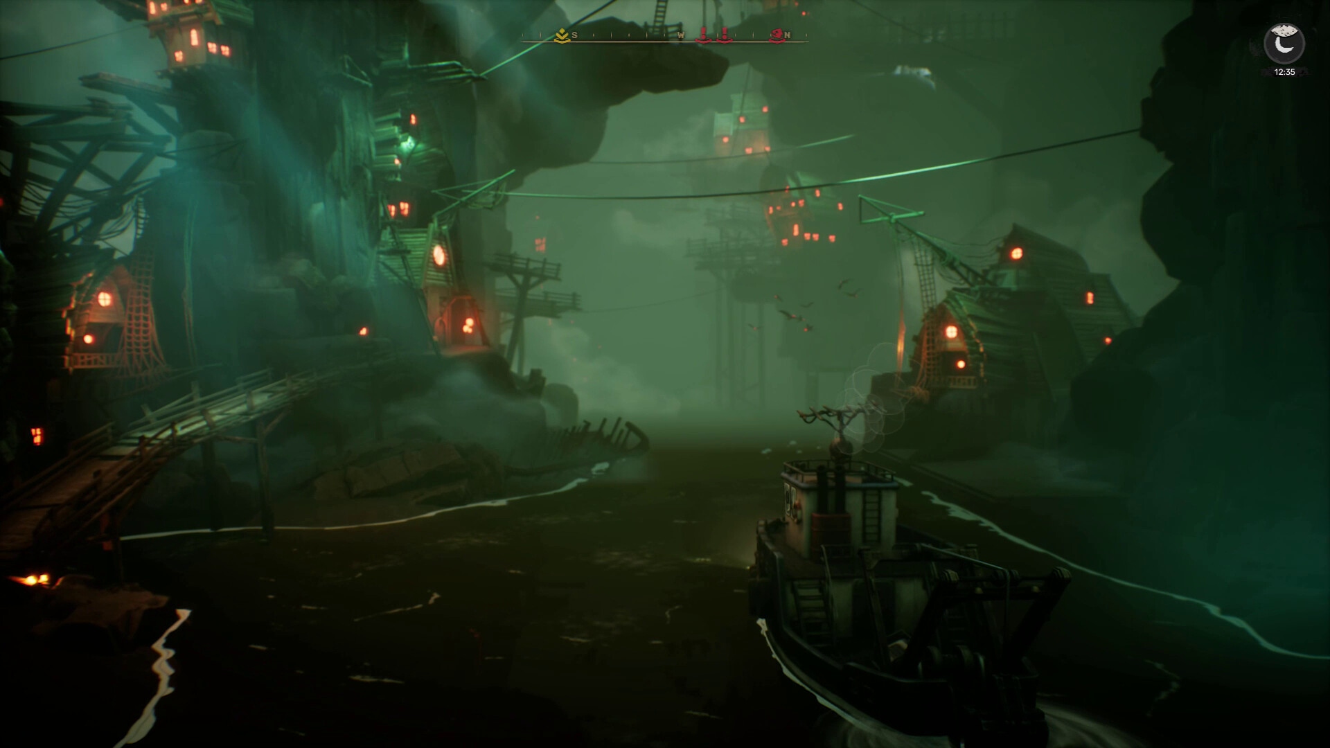 DREADMOOR gameplay kapal nelayan menjelajahi permukiman yang tenggelam