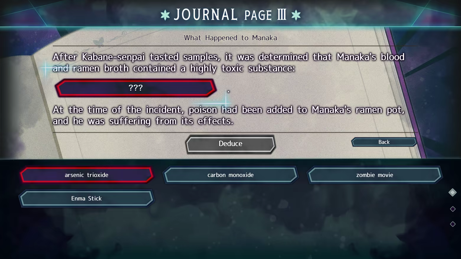The Journal shows a sentence with a blank and four possible keywords, including arsenic trioxide.