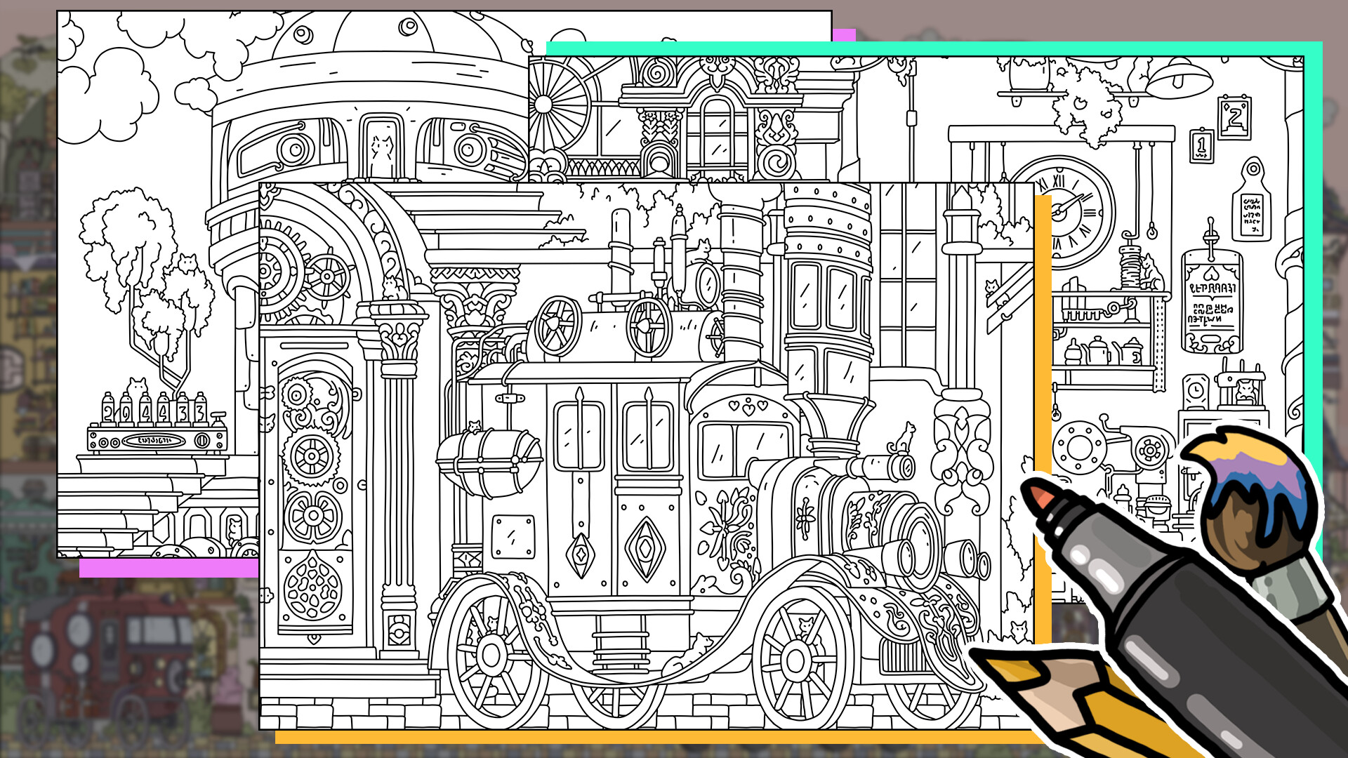 FIND KITTENS 3: Steampunk - Coloring Book screenshot 1