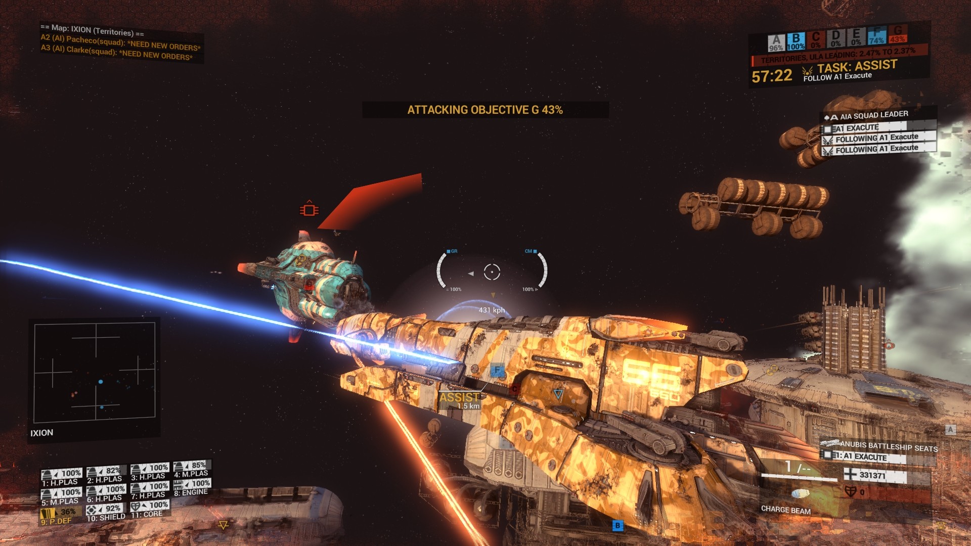 Angels Fall First 公式スクリーンショット 宇宙戦闘機がビームキャノンで敵の大型戦艦を攻撃する場面