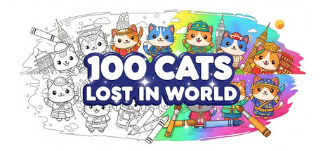 100 Cats Lost In World Find & Color Logo