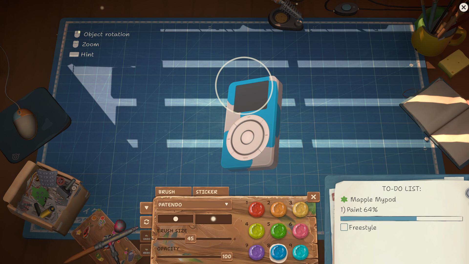 A interface de pintura de ReStory com pincel e paleta de cores