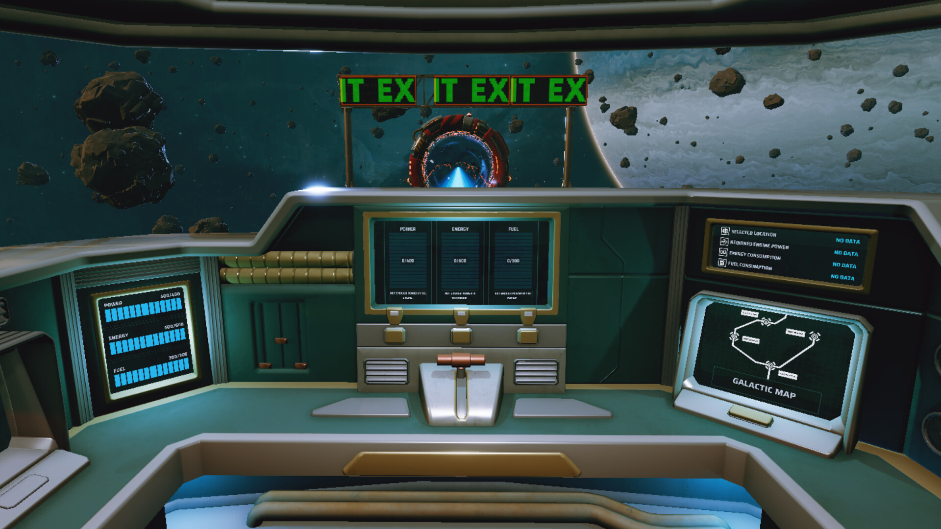 SurviRail Deep Space コックピットのパワー・エネルギー・燃料ゲージとギャラクティックマップ