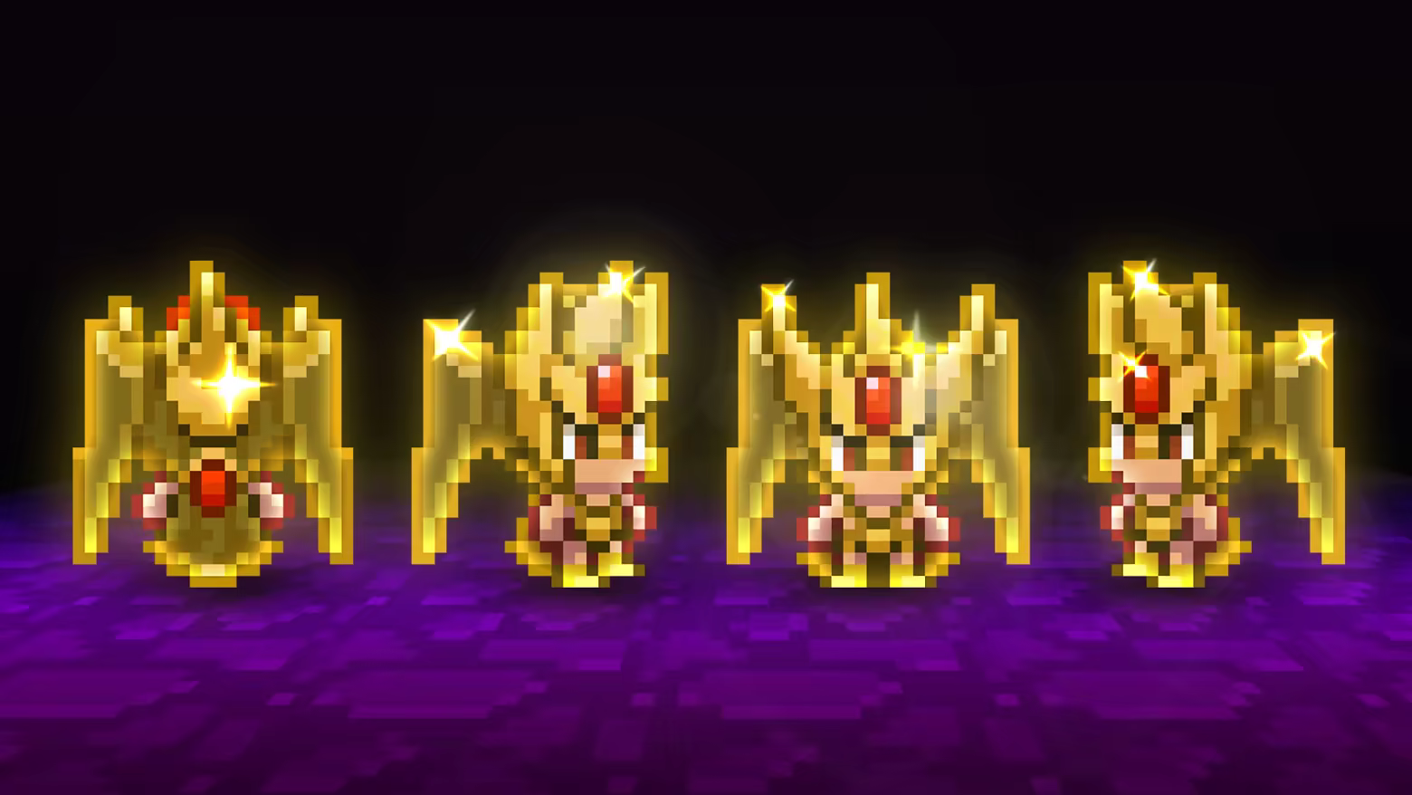A display of the supporter armor set showing it from all four possible angles on a player model.