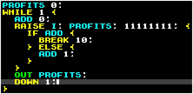 Longer snippet of code in the 1000-BIT programming language