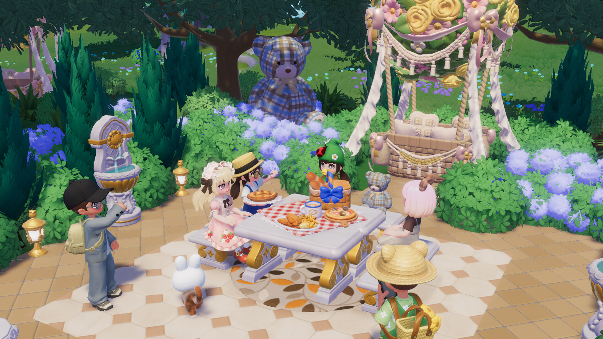 Extérieur de maison décorée dans Heartopia avec jardin et chemins