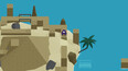 desert area feature sand, palm tree and a pyramid with sandstone paths