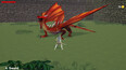 Player fighting a red dragon.