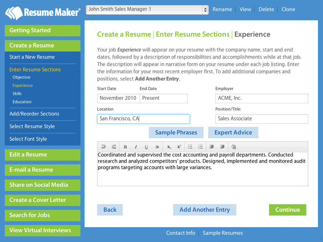 Resume Maker® for Windows screenshot 2