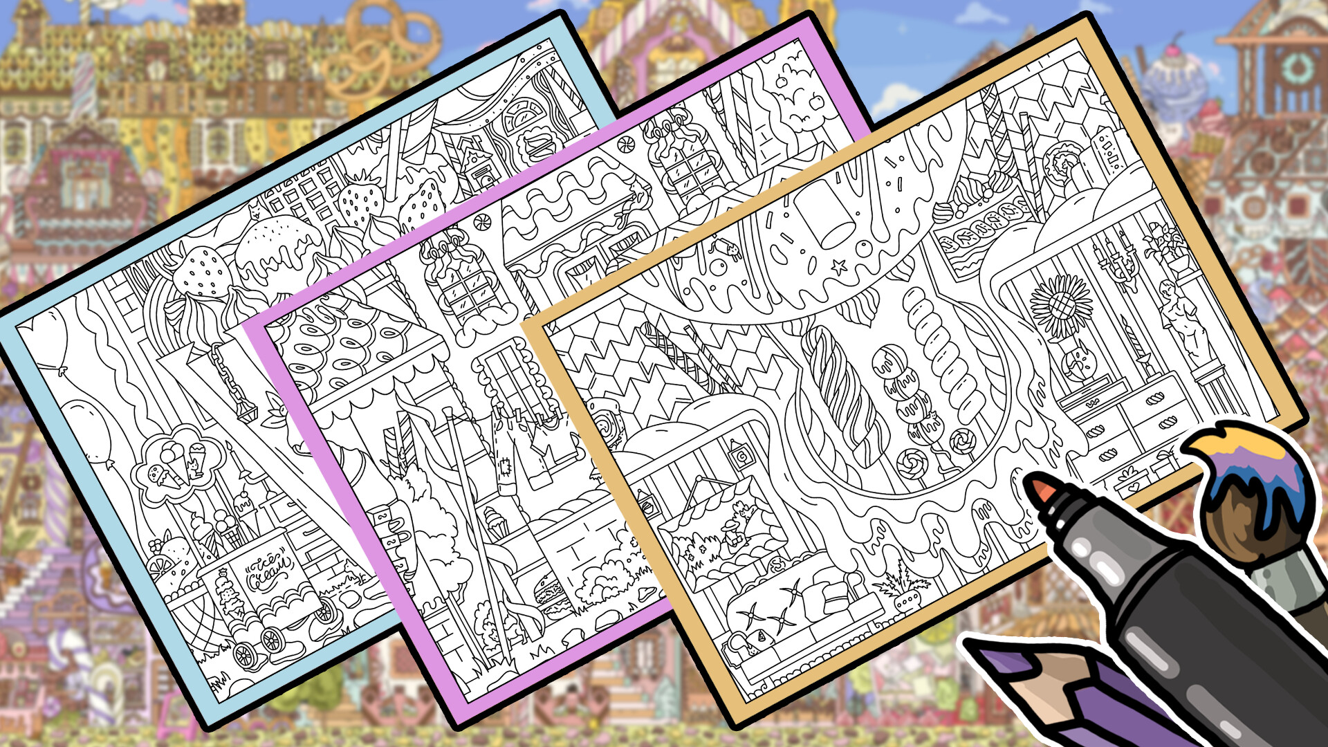 FIND KITTENS 7: Cookie Town - Coloring Book screenshot 1