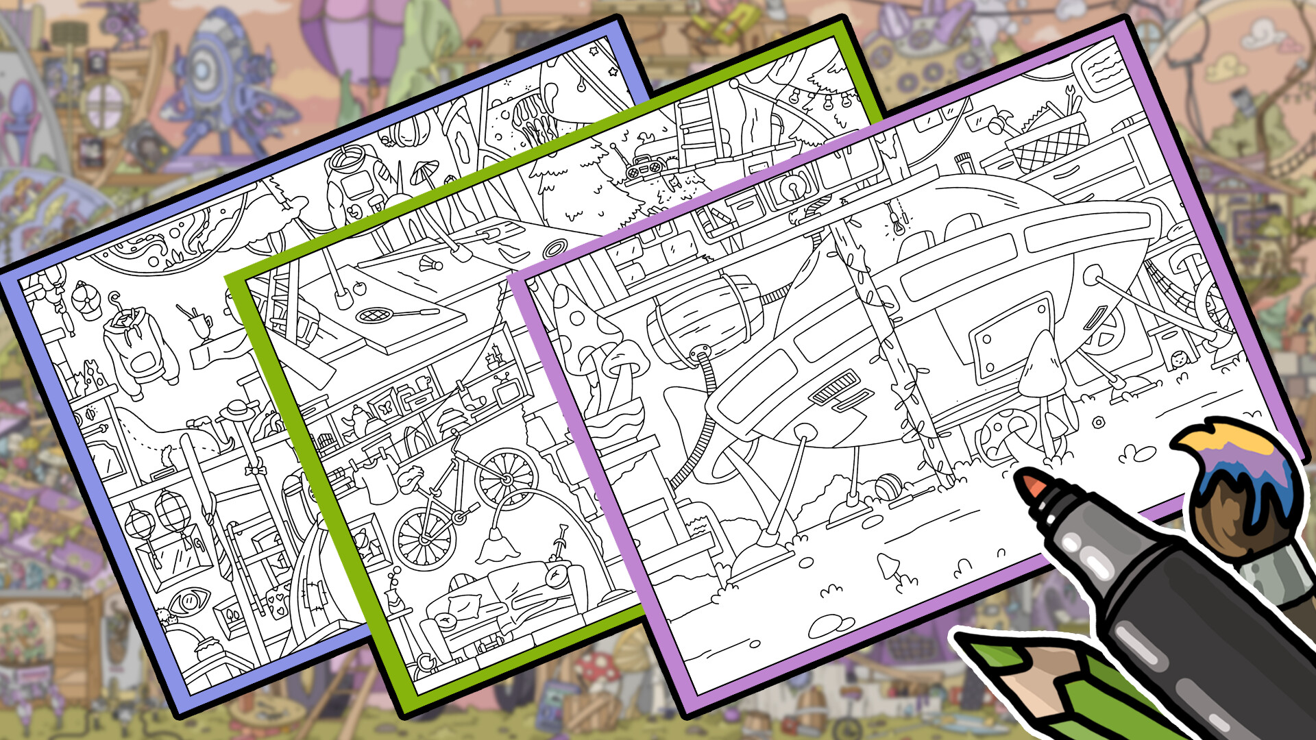 FIND KITTENS 9: Aliens - Coloring Book screenshot 1