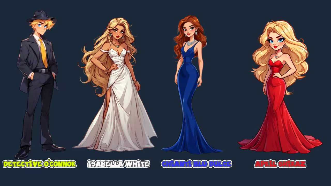 奧康納偵探、伊莎貝拉·懷特、基安蒂·布魯·杜爾塞、艾普麗爾·設拉子。