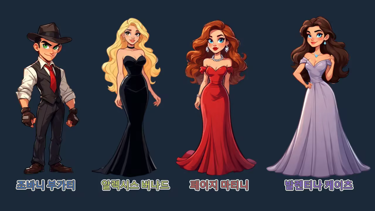 지오바니 부가티, 알렉시스 버나드, 페이지 마티니, 발렌티나 케이츠.