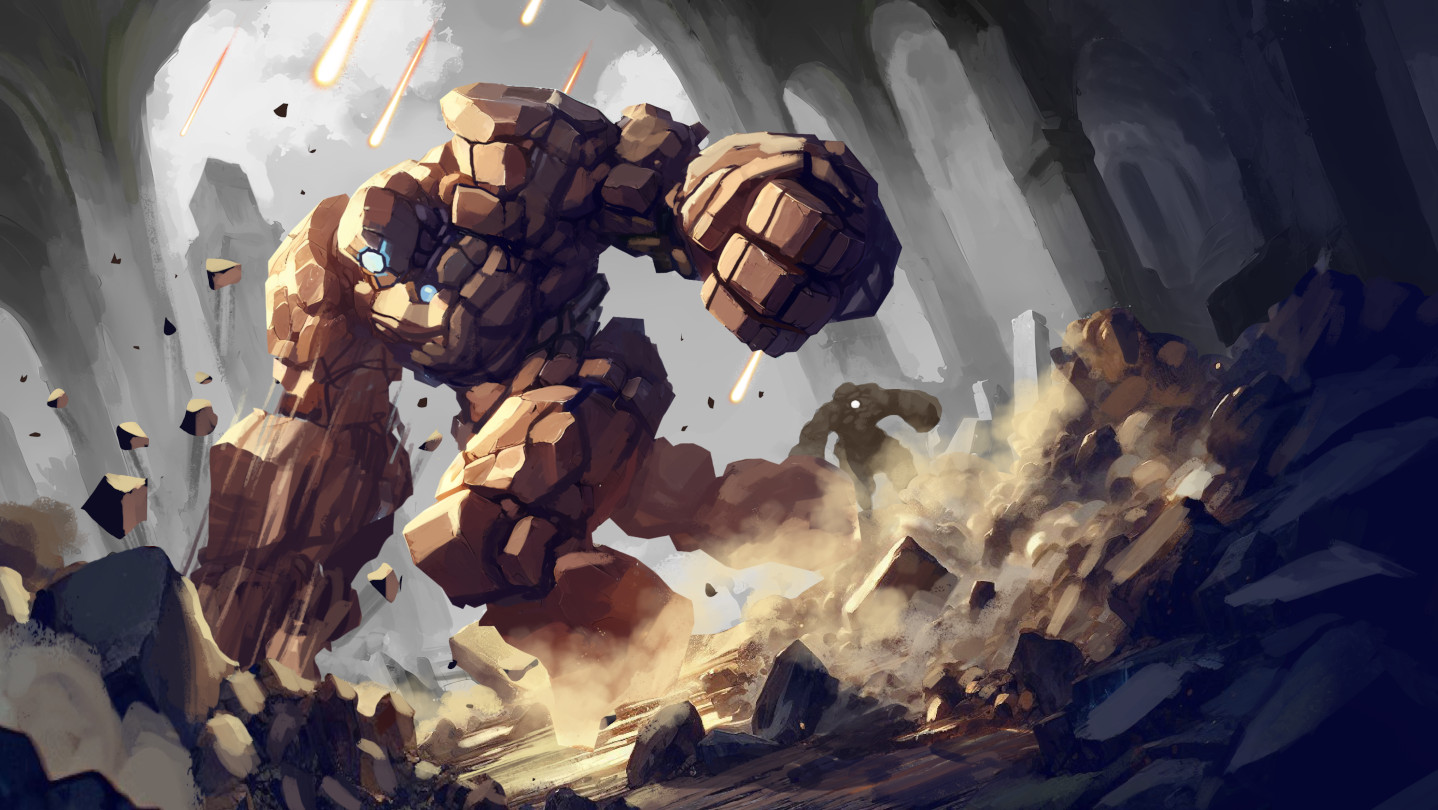 Infinite Ruins - Gameplay dengan berbagai elemen blok dan golem