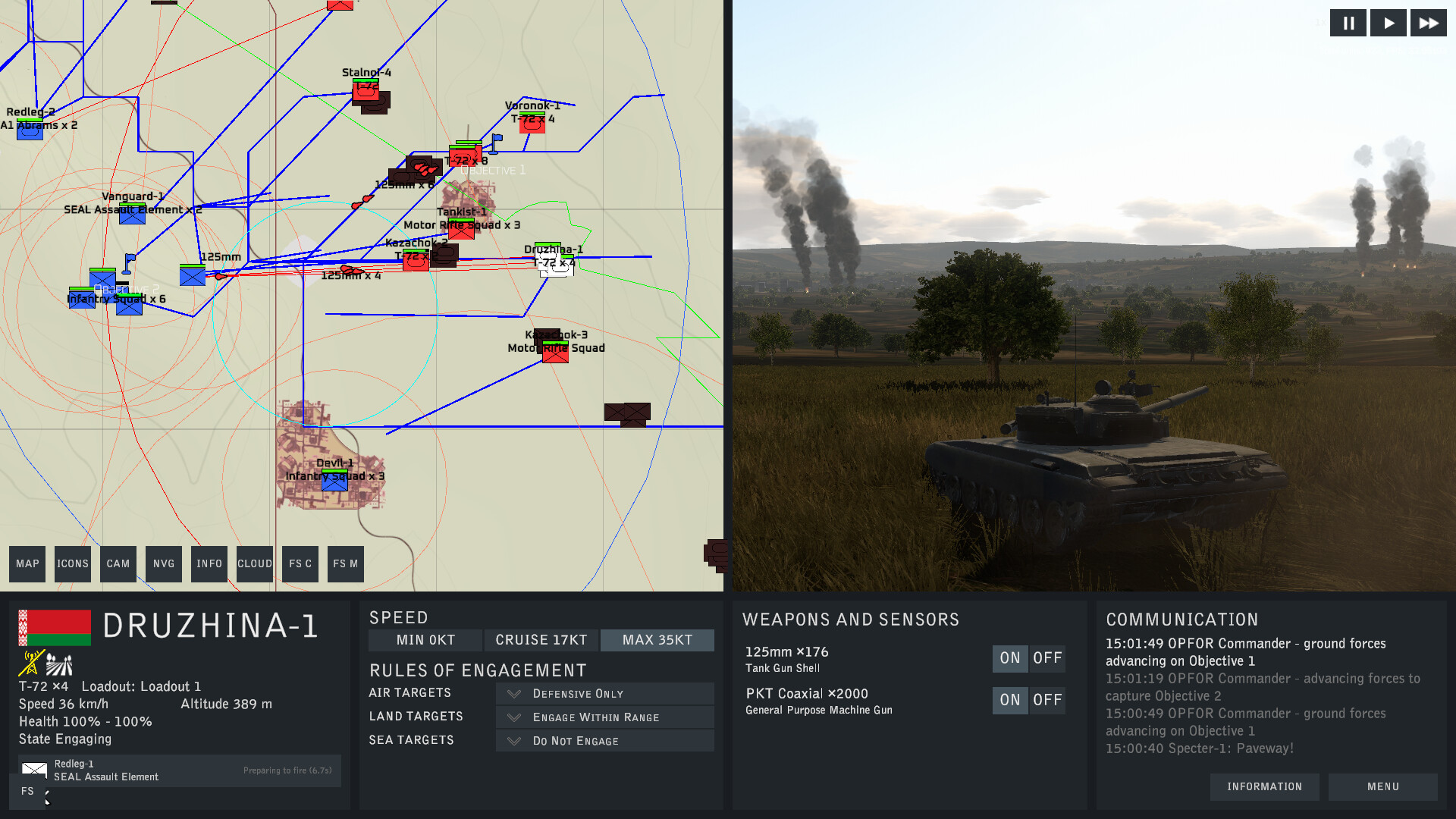 Battlespace Command showing aircraft and modern battlefield information
