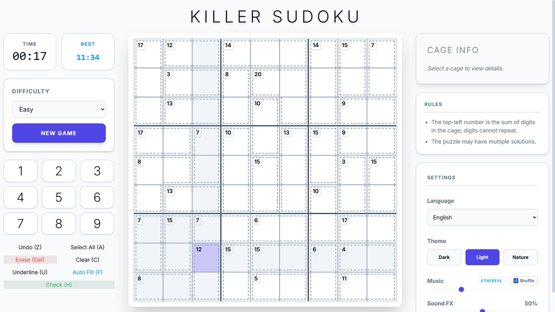Endless Killer Sudoku screenshot 1