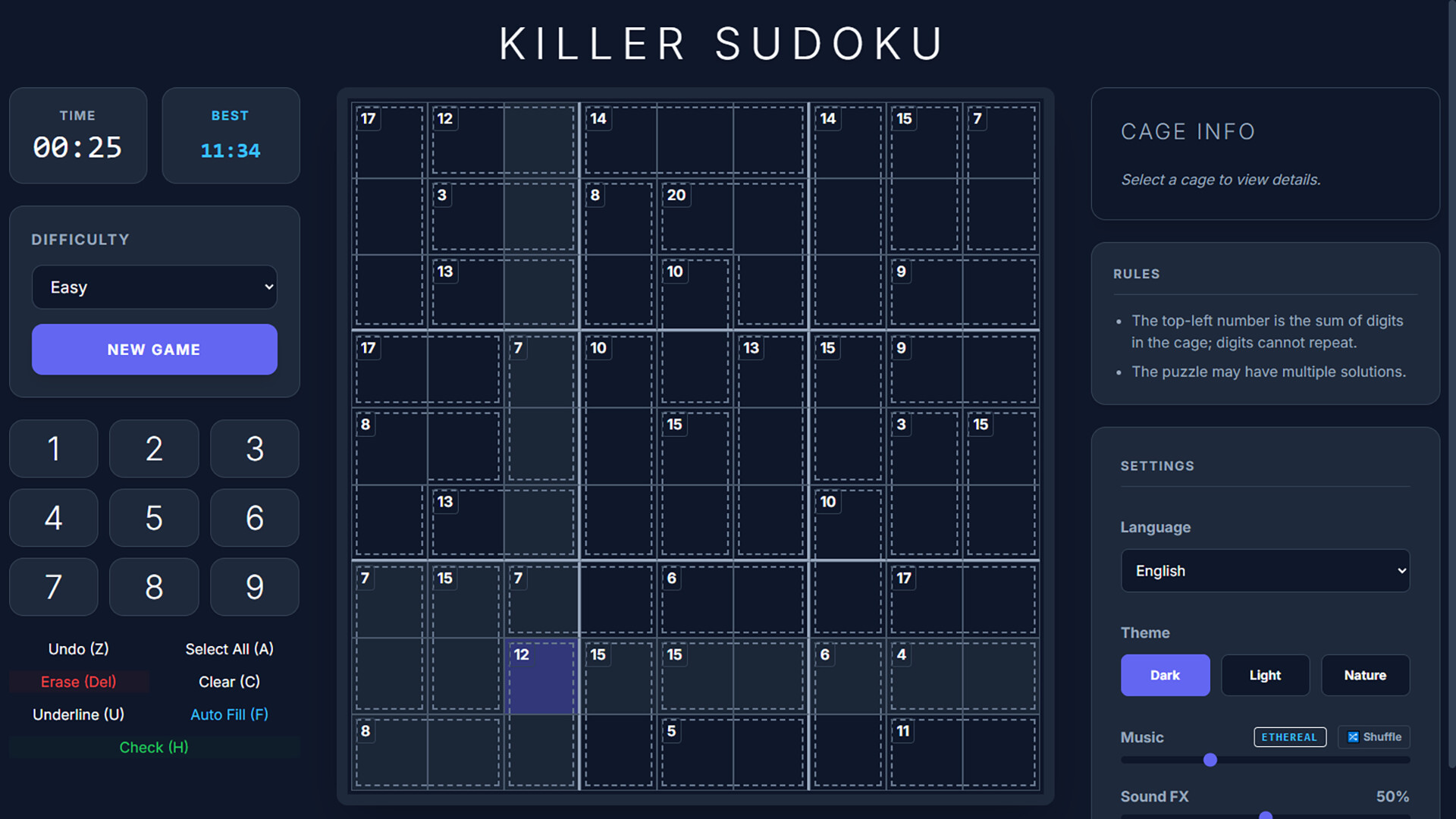 Endless Killer Sudoku screenshot 2