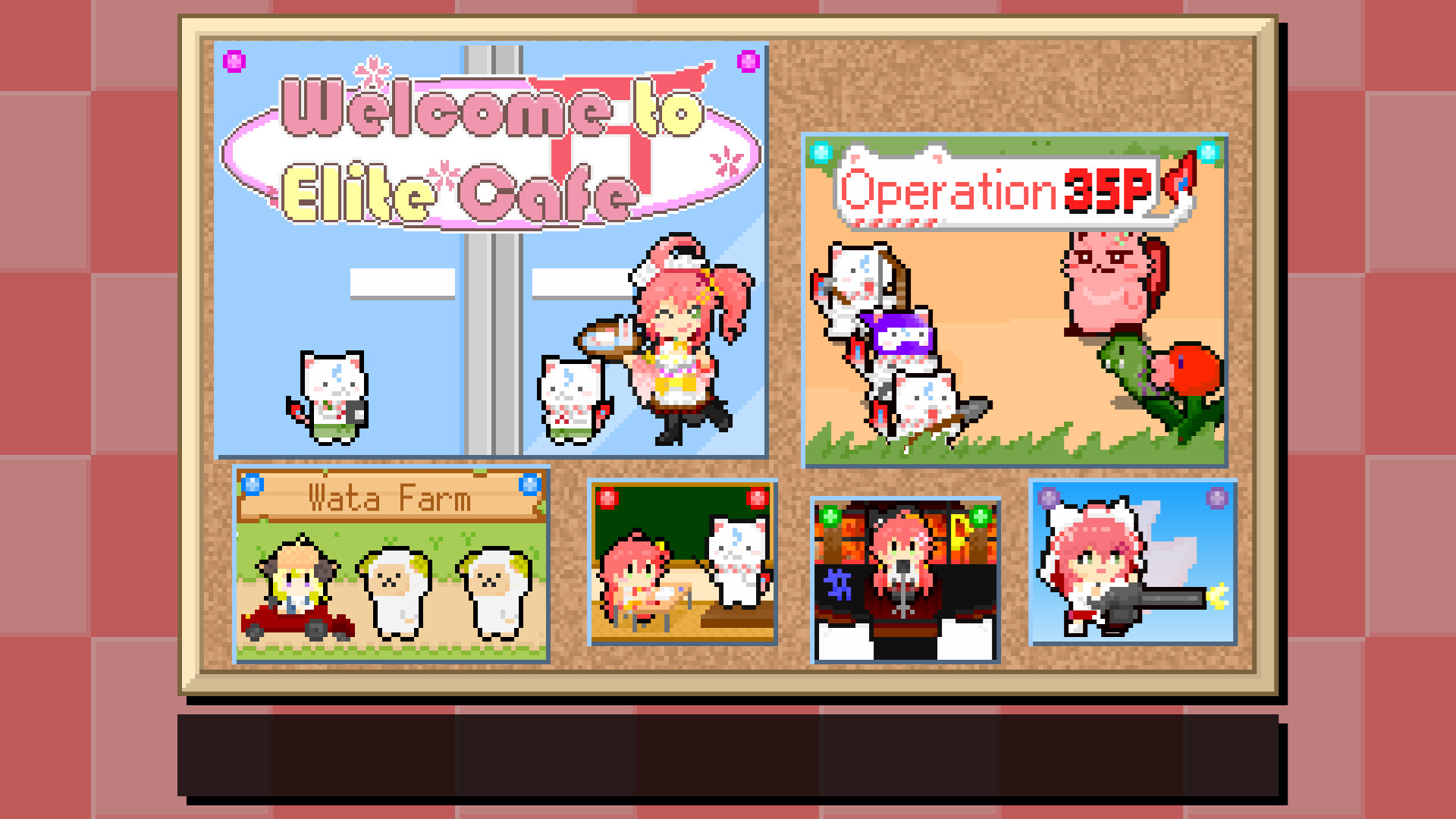 Official Welcome to Elite Cafe screenshot showing a hololive mini-game