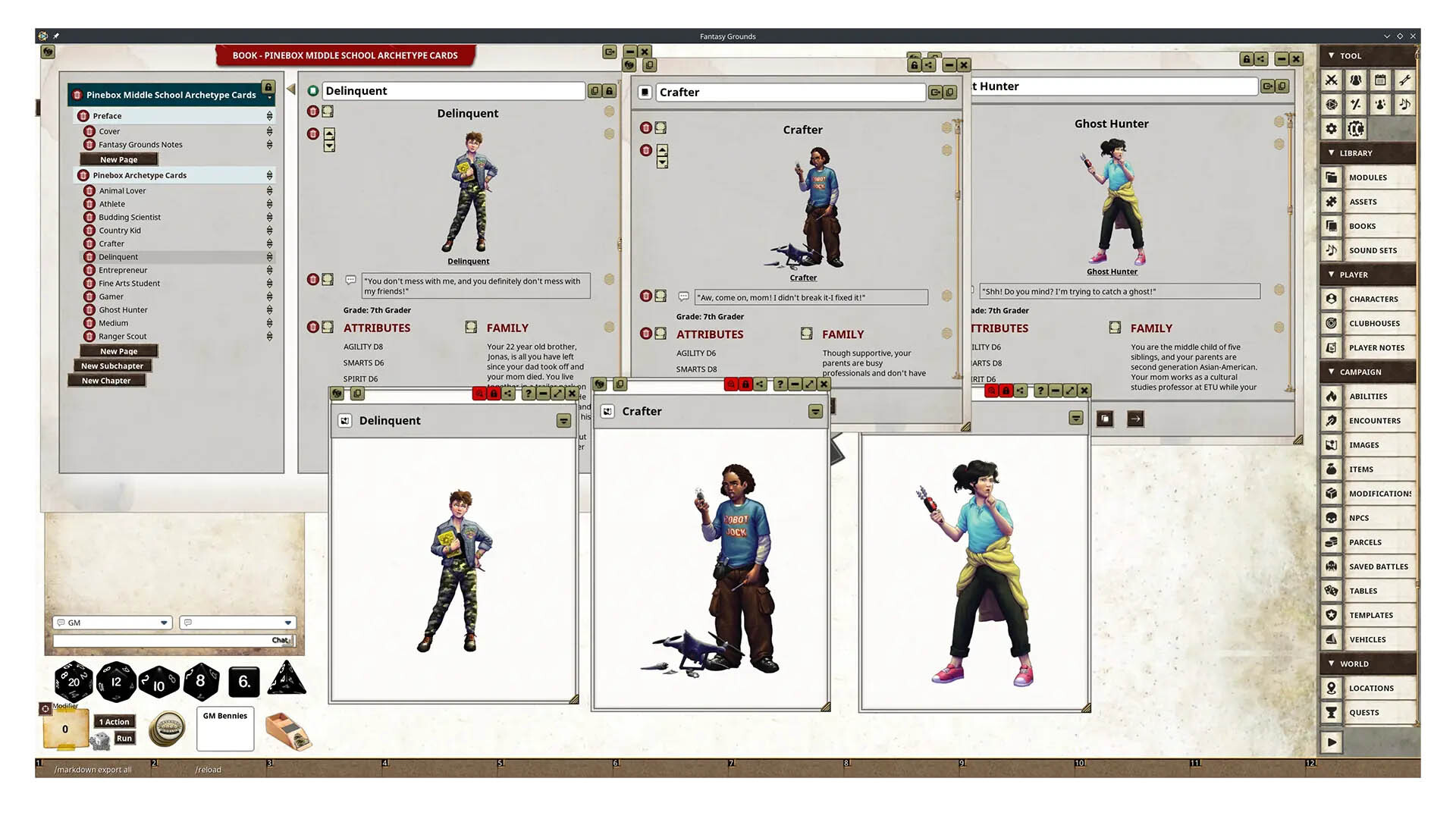 Fantasy Grounds - Pinebox Middle School Archetype Cards screenshot 1