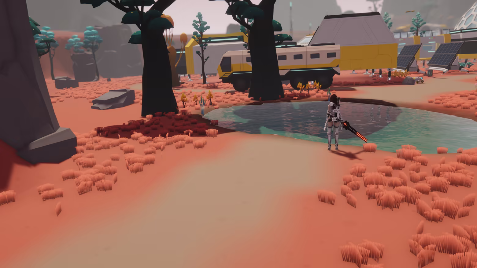 Water on an alien world: a spring beside the prebuilt colony.