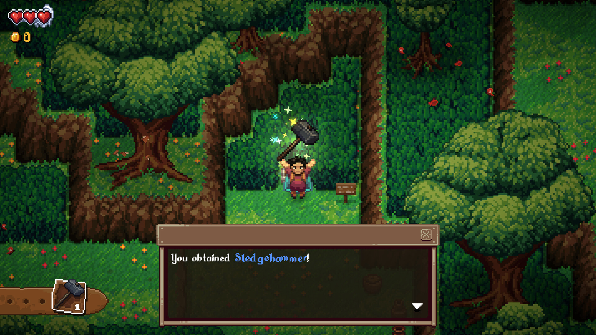 Glintseeker Island 公式スクリーンショット 新しいハンマーを入手した瞬間の演出