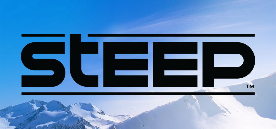 Official Steam banner for Steep showing snowy Alpine mountains and winter-sports riders, used to distinguish the PC store listing from other Ubisoft games.