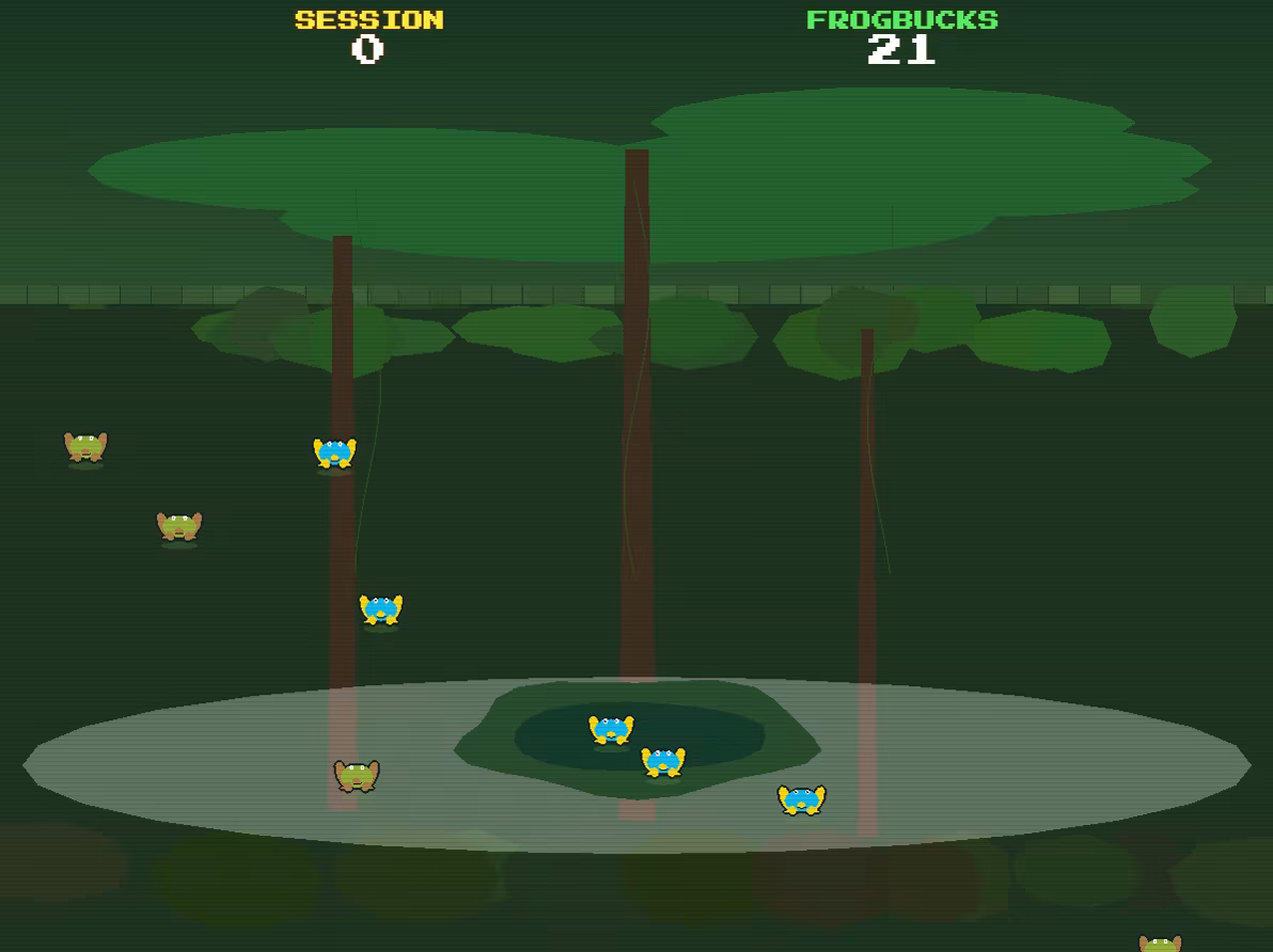 The "Zonama Rainforest" habitat of the "Frog Up!" game, a lush jungle pond with a giant lily pad at the center.