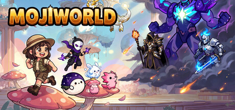 MojiWorld Steam capsule art — the adventurer and friends facing the dark bosses