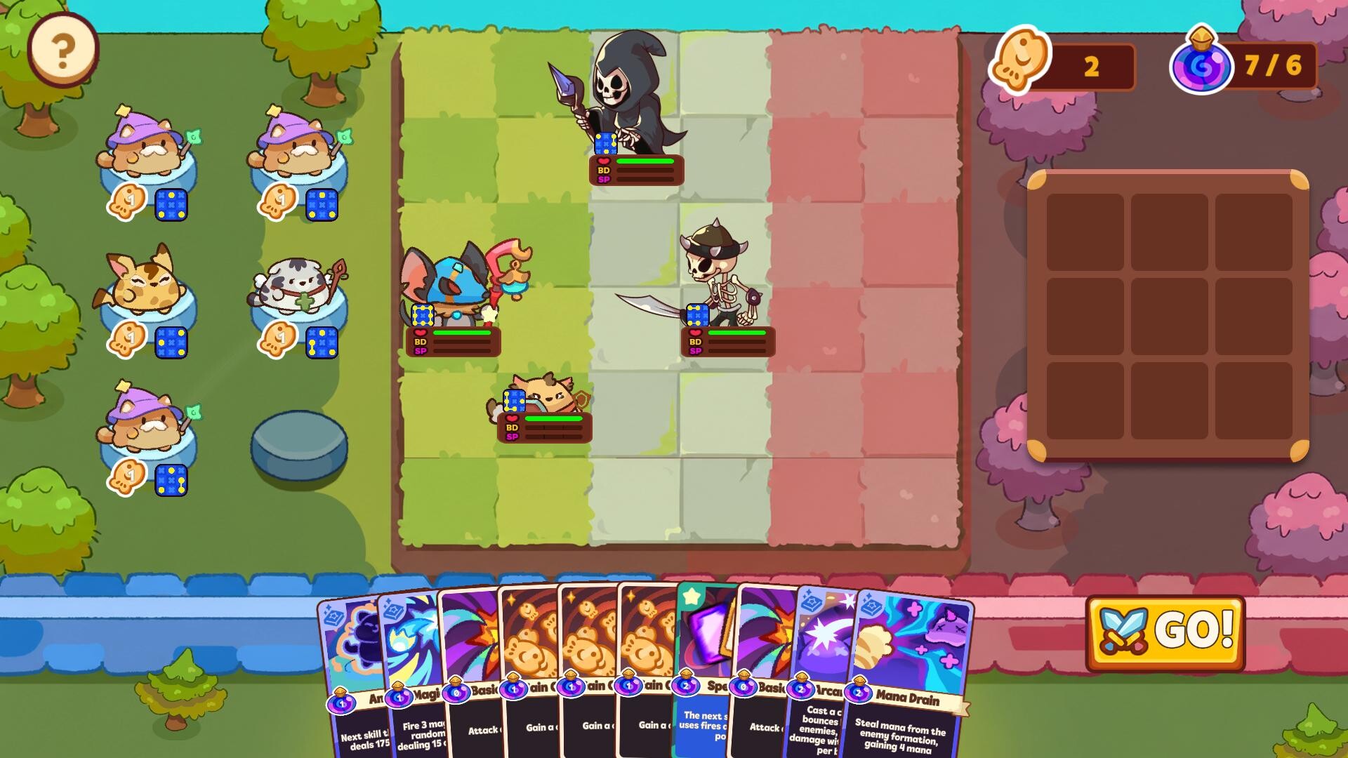 A tactical battle in Auto Cats on a grid