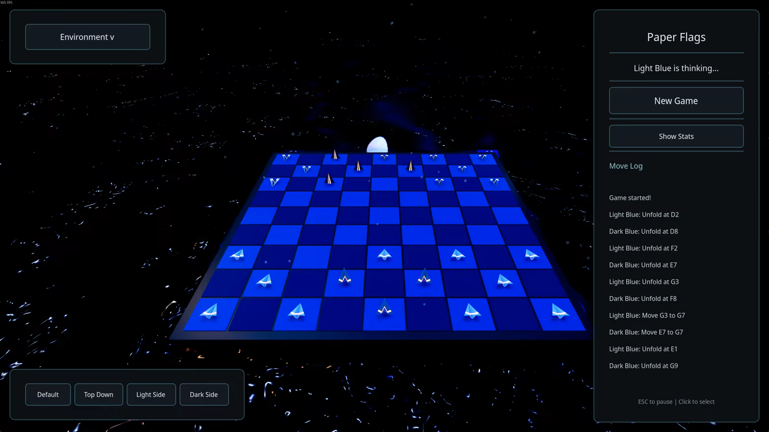 A screenshot showing two very cautious players, who have each unfolded many flags before making any advances