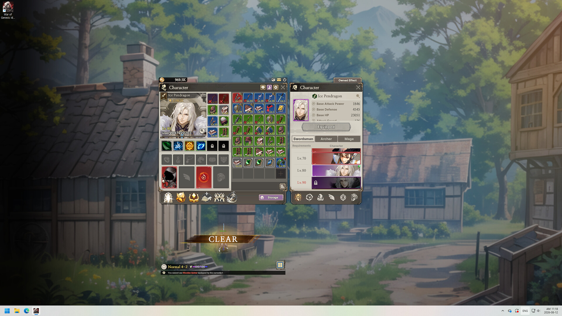 War of Genesis: Idle Loot 公式スクリーンショット キャラクター装備画面と転職選択パネル