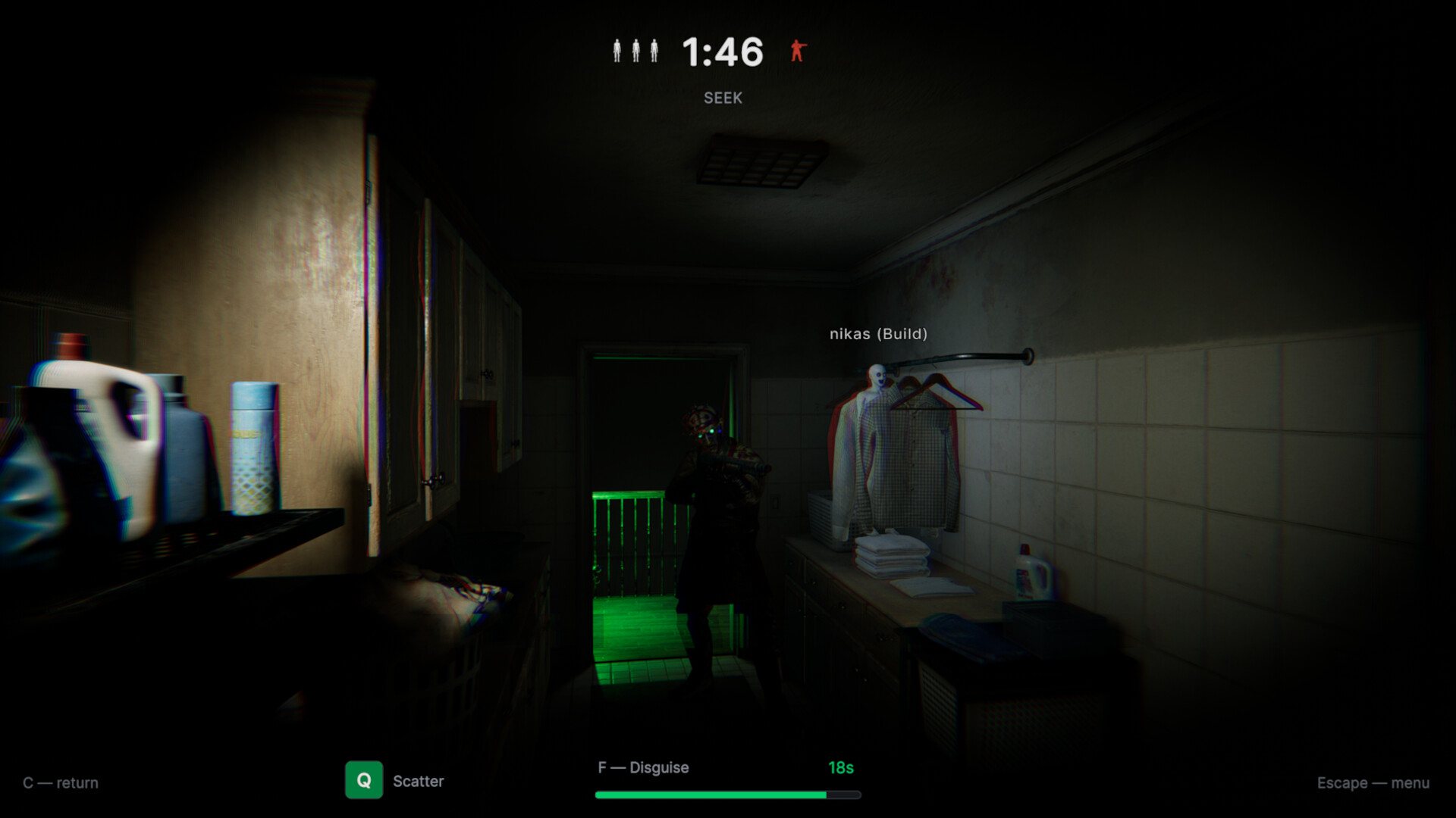 Hollow Hide - Tangkapan layar gameplay di dalam rumah bobrok