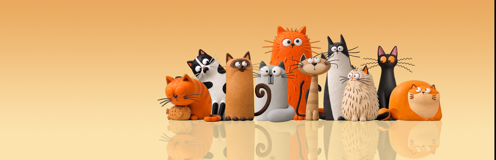 Clay Cats on the Desk