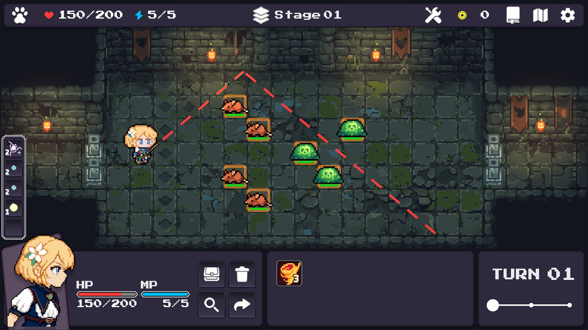 Boungeon - Tampilan pertempuran dengan efek bouncing magic