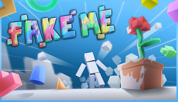 Arte promocional oficial de FAKE ME, jogo de esconde-esconde online com disfarces criados pelos jogadores.