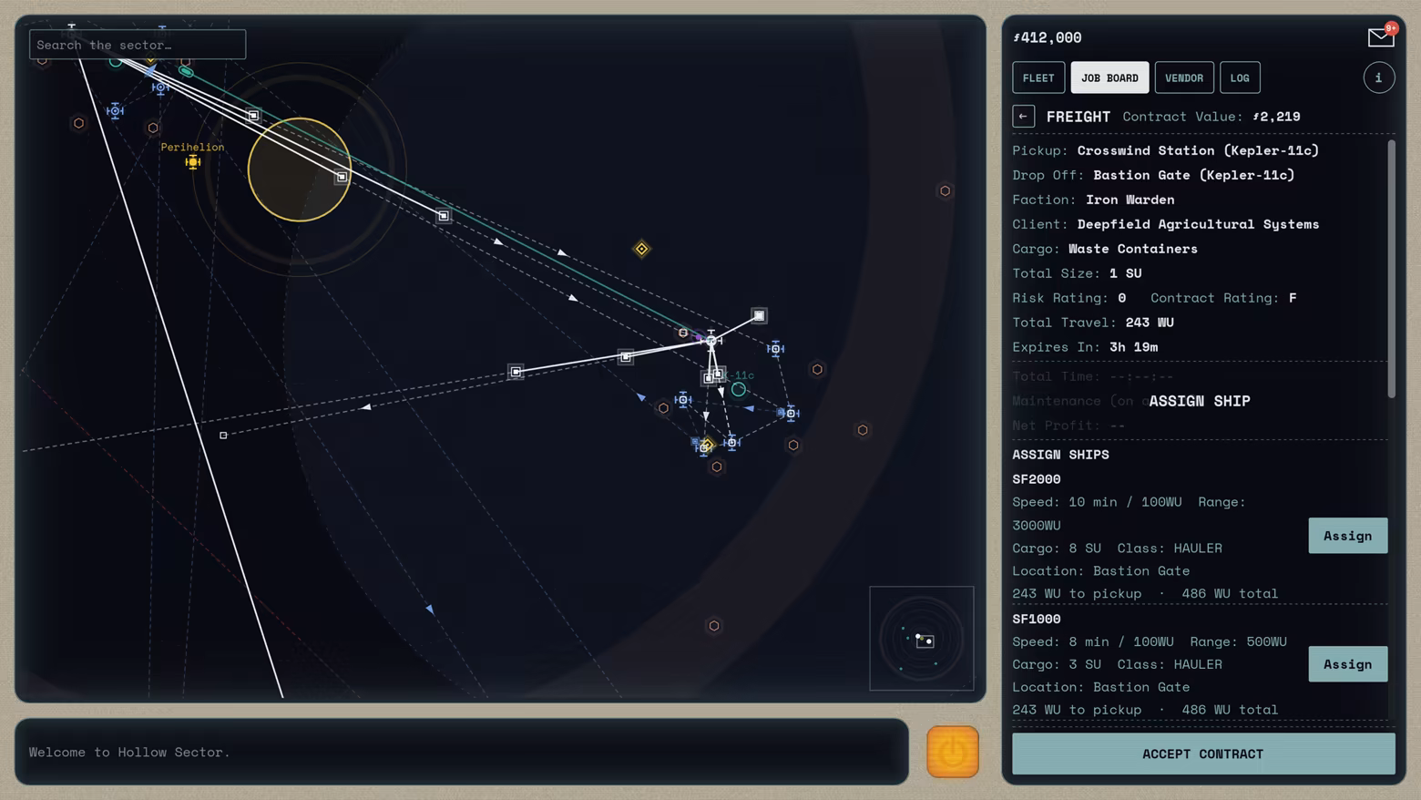 Screenshot of game layout, focusing on the Solar System Map