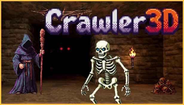 Crawler 3D is retro a turn-based, grid-based FPS dungeon crawler logo