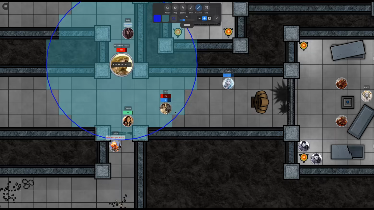 A screenshot showing area of effect measurement tools.