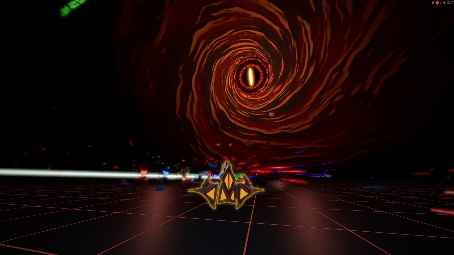 An Ark faces a glowing orange vortex above a dark arena.