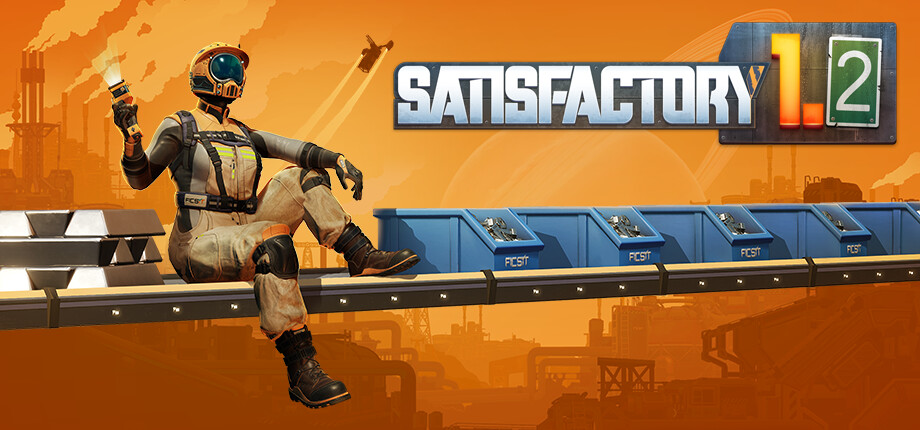 Official Satisfactory industrial buildings on open terrain with room around starter production lines.