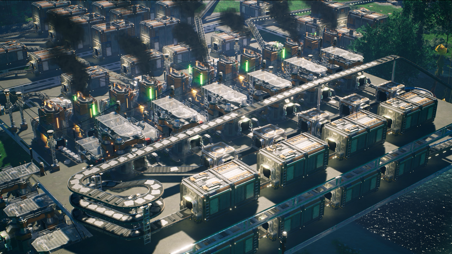 Open Satisfactory industrial landscape for choosing enough space before placing a coal power plant