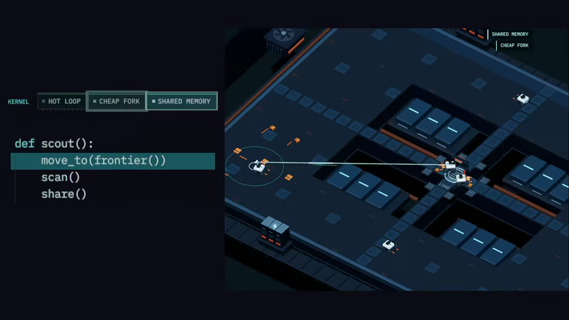 Shared Memory lights in the Kernel Rack as a scout shares discoveries with other workers beside the running scout code.