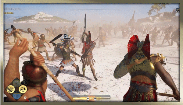 GIF gameplay chiến đấu Assassin's Creed Odyssey Việt Hóa trên bãi biển